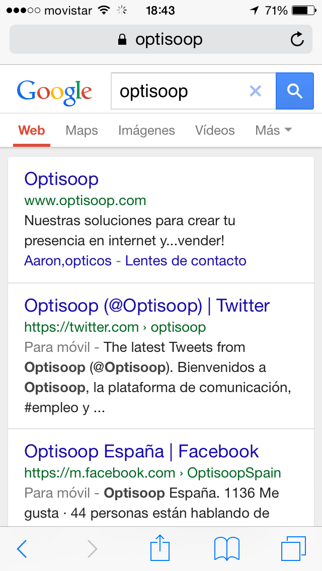 SERPs - Resultado búsqueda movil Google Optisoop