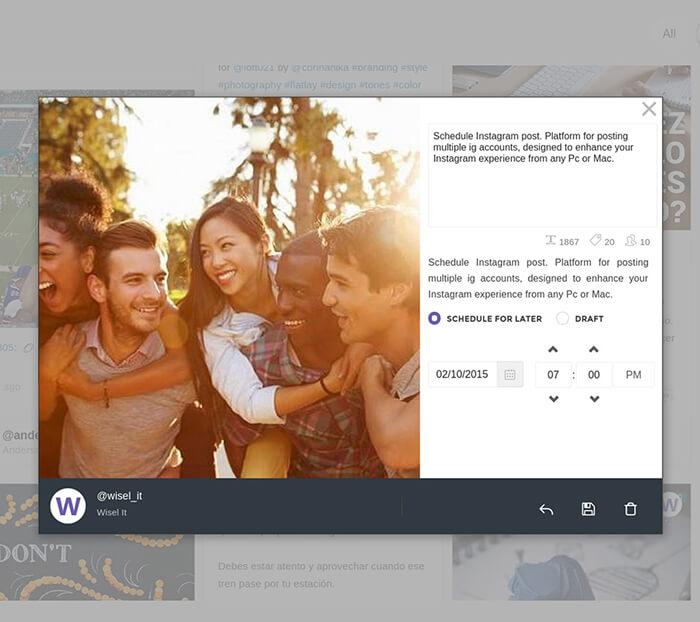 wisel -programar publicaciones en Instagram