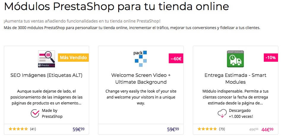 Módulos de PrestaShop para tienda online